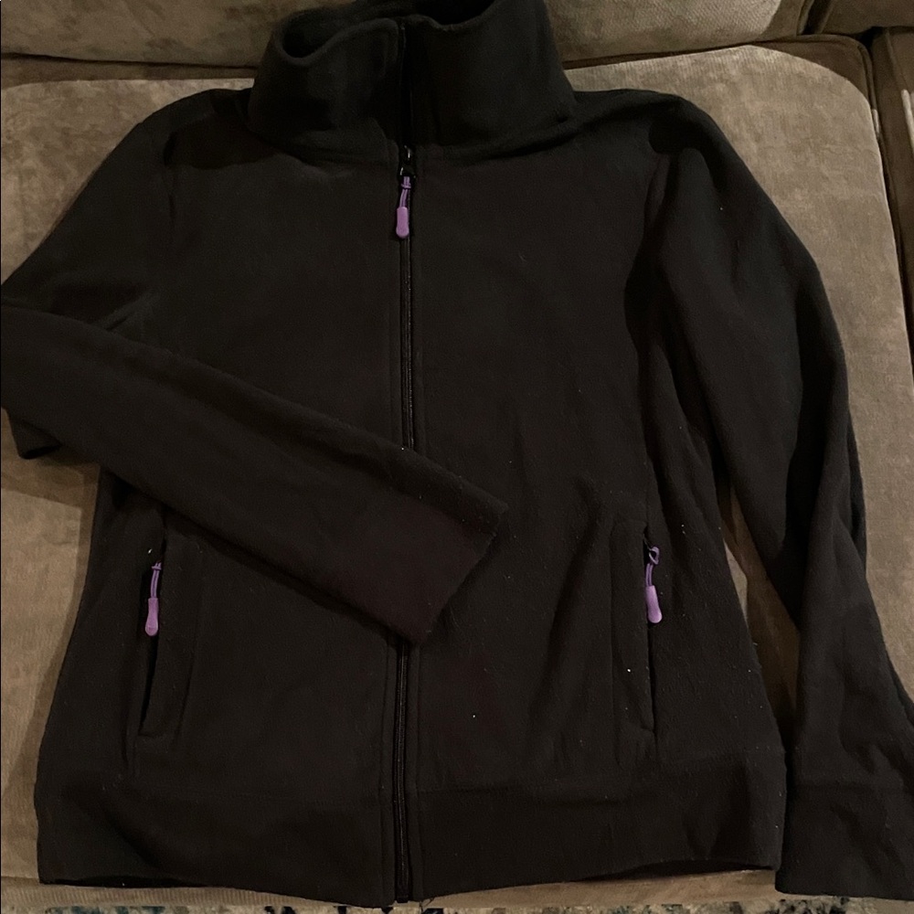Women's Black Fleece Warmup Jacket with Purple Accents